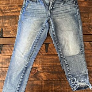 BKE Blue Straight Leg Jeans with Distressed Details